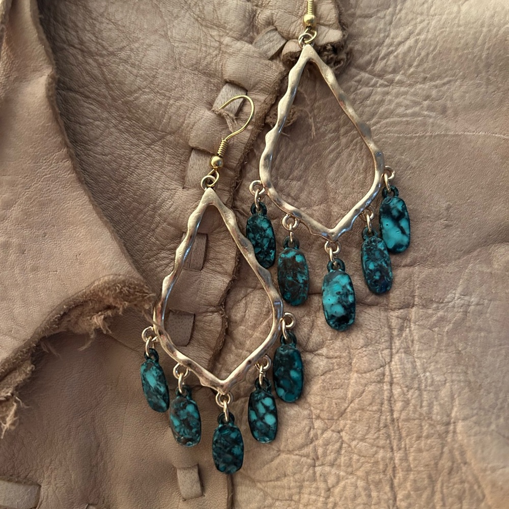 Gold and Turquoise Dangle Earrings